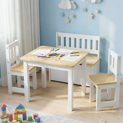 Keezi 2 in 1 Kids Table and Chair Set, Activity Table with Storage Bench and 2 Chairs for Reading, Drawing, Writing, Snack Time &amp; Arts Crafts, 4 PCS Toddler Table and Chair Set, Natural-Baby &amp; Kids > Kid&