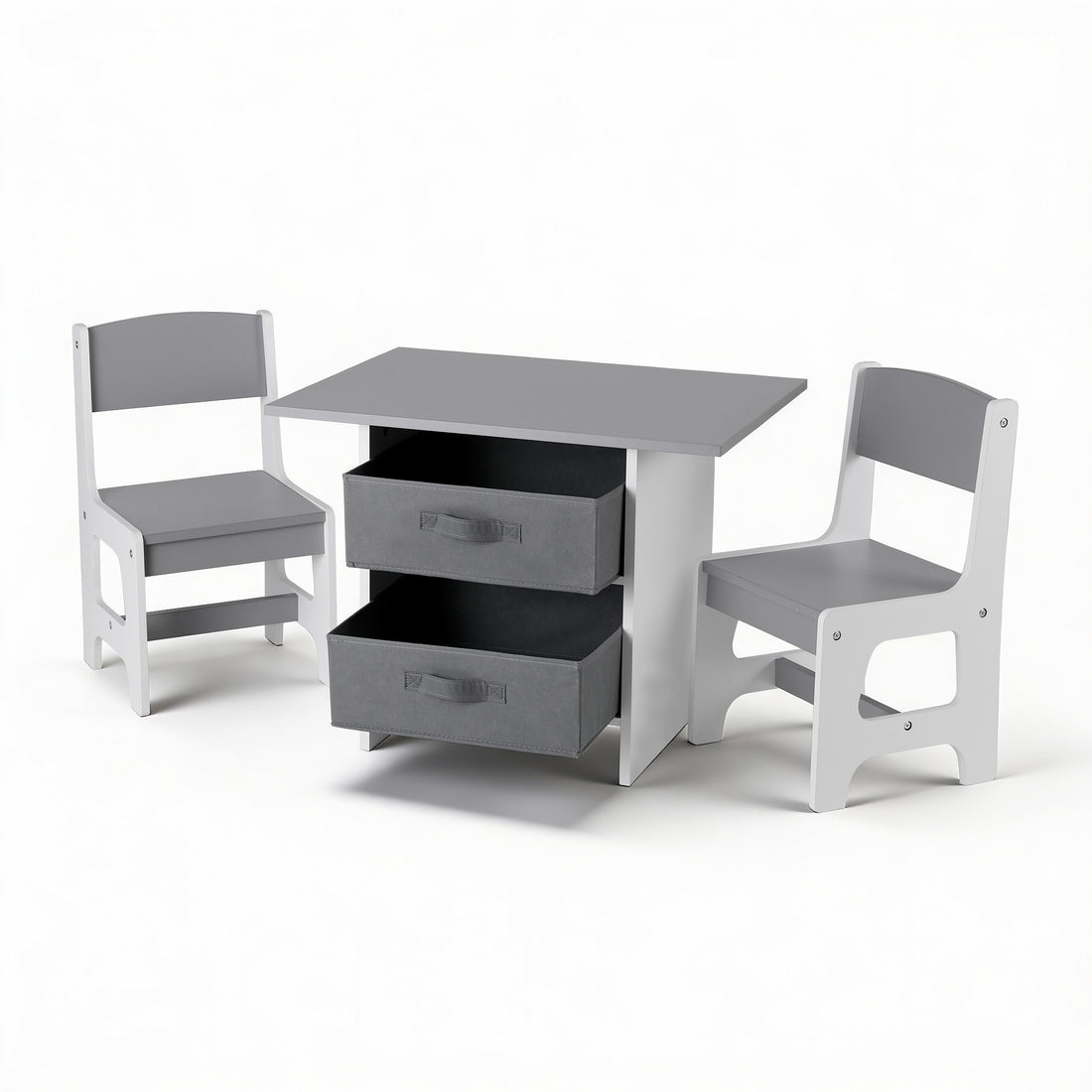 Keezi Kids Table and 2 Chairs Set Wooden Activity Table wit 2 Storage Drawers, Toddler Table and Chair Set for Children Drawing, Reading, Crafts, Eating, Grey-Baby &amp; Kids > Kid&