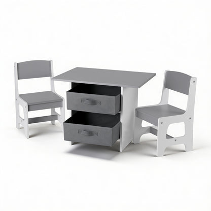 Keezi Kids Table and 2 Chairs Set Wooden Activity Table wit 2 Storage Drawers, Toddler Table and Chair Set for Children Drawing, Reading, Crafts, Eating, Grey-Baby &amp; Kids > Kid&