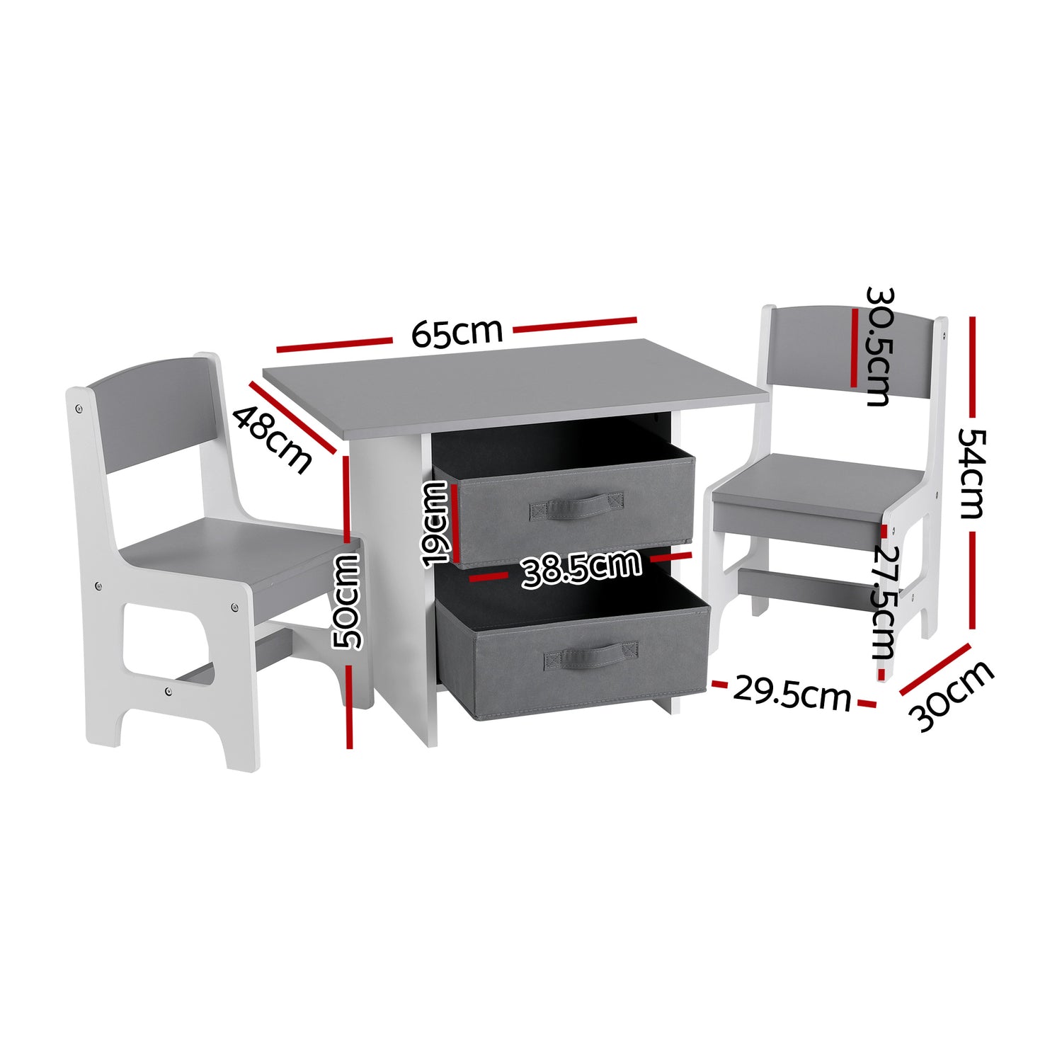 Keezi Kids Table and 2 Chairs Set Wooden Activity Table wit 2 Storage Drawers, Toddler Table and Chair Set for Children Drawing, Reading, Crafts, Eating, Grey-Baby &amp; Kids > Kid&
