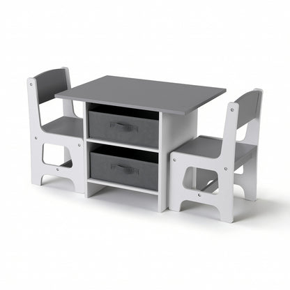 Keezi Kids Table and 2 Chairs Set Wooden Activity Table wit 2 Storage Drawers, Toddler Table and Chair Set for Children Drawing, Reading, Crafts, Eating, Grey-Baby &amp; Kids > Kid&