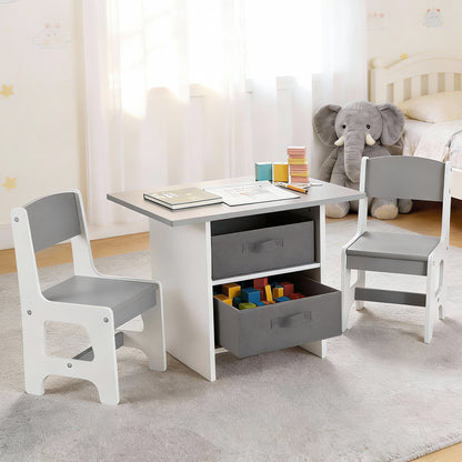 Keezi Kids Table and 2 Chairs Set Wooden Activity Table wit 2 Storage Drawers, Toddler Table and Chair Set for Children Drawing, Reading, Crafts, Eating, Grey-Baby &amp; Kids > Kid&
