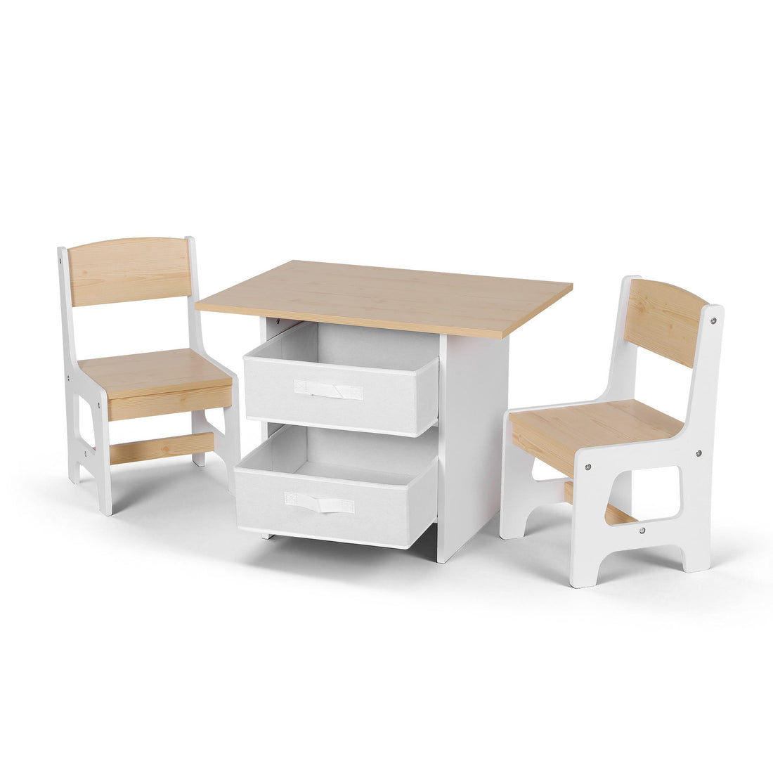 Keezi Kids Table and 2 Chairs Set Wooden Activity Table wit 2 Storage Drawers, Toddler Table and Chair Set for Children Drawing, Reading, Crafts, Eating, Natural-Baby &amp; Kids > Kid&
