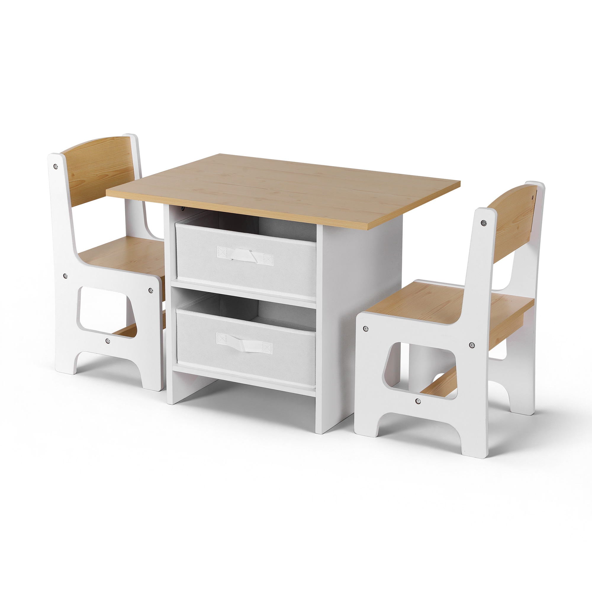 Keezi Kids Table and 2 Chairs Set Wooden Activity Table wit 2 Storage Drawers, Toddler Table and Chair Set for Children Drawing, Reading, Crafts, Eating, Natural-Baby &amp; Kids > Kid&