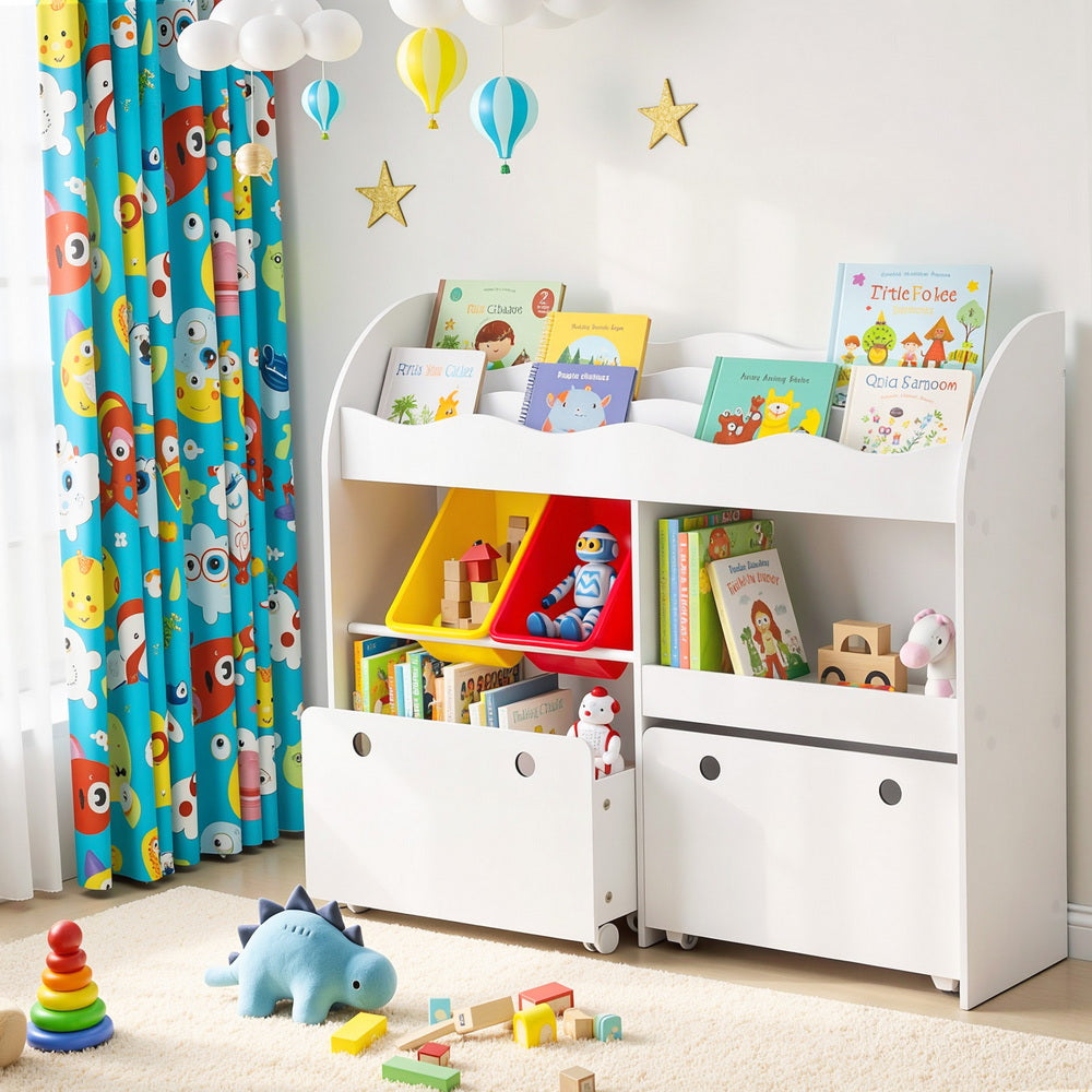 Keezi 3 Tiers Kids Bookshelf Storage Children Bookcase Toy Box Organiser Display White-Baby &amp; Kids > Kid&