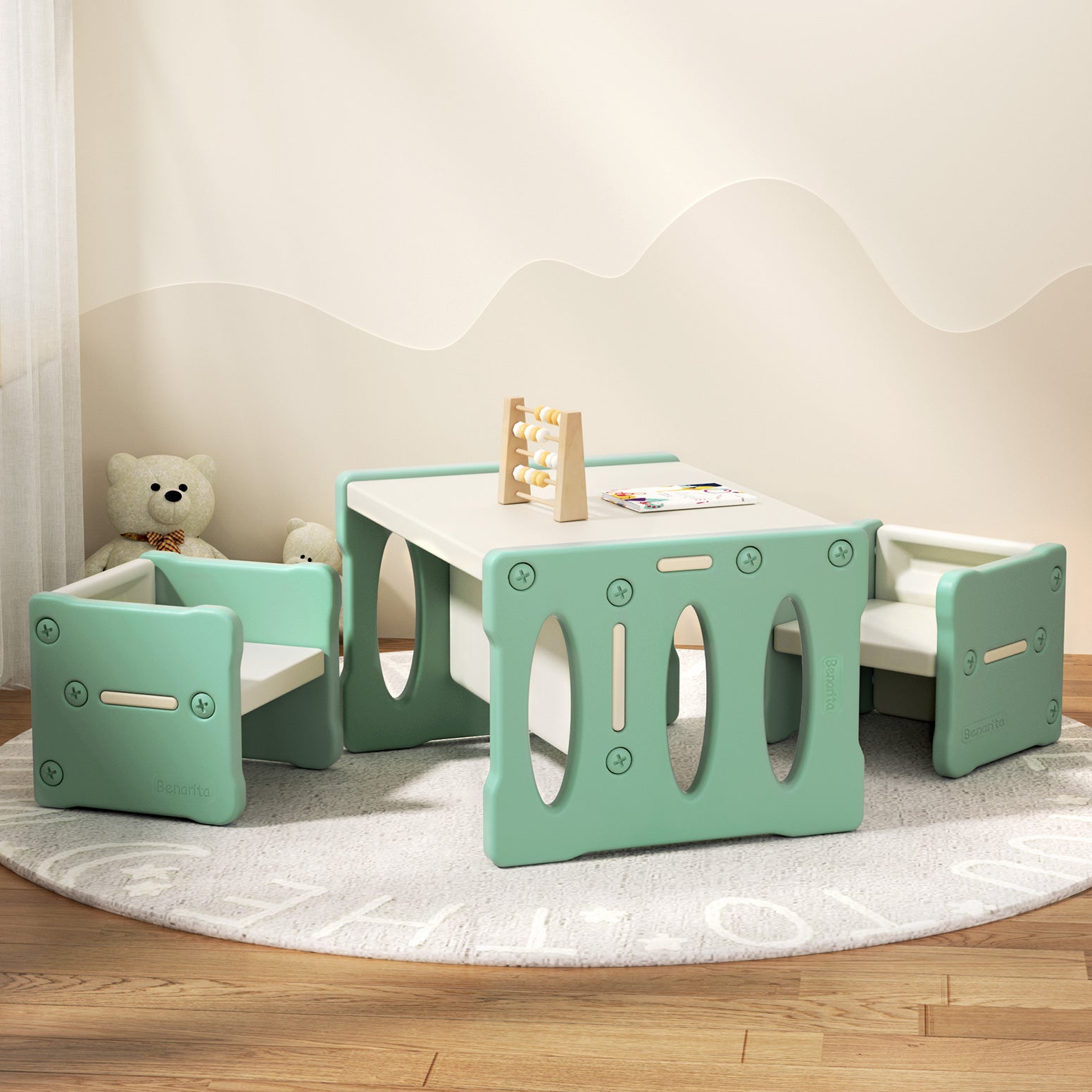 Keezi 3PCS Kids Table and Chairs Set HDPE-Baby &amp; Kids > Kid&
