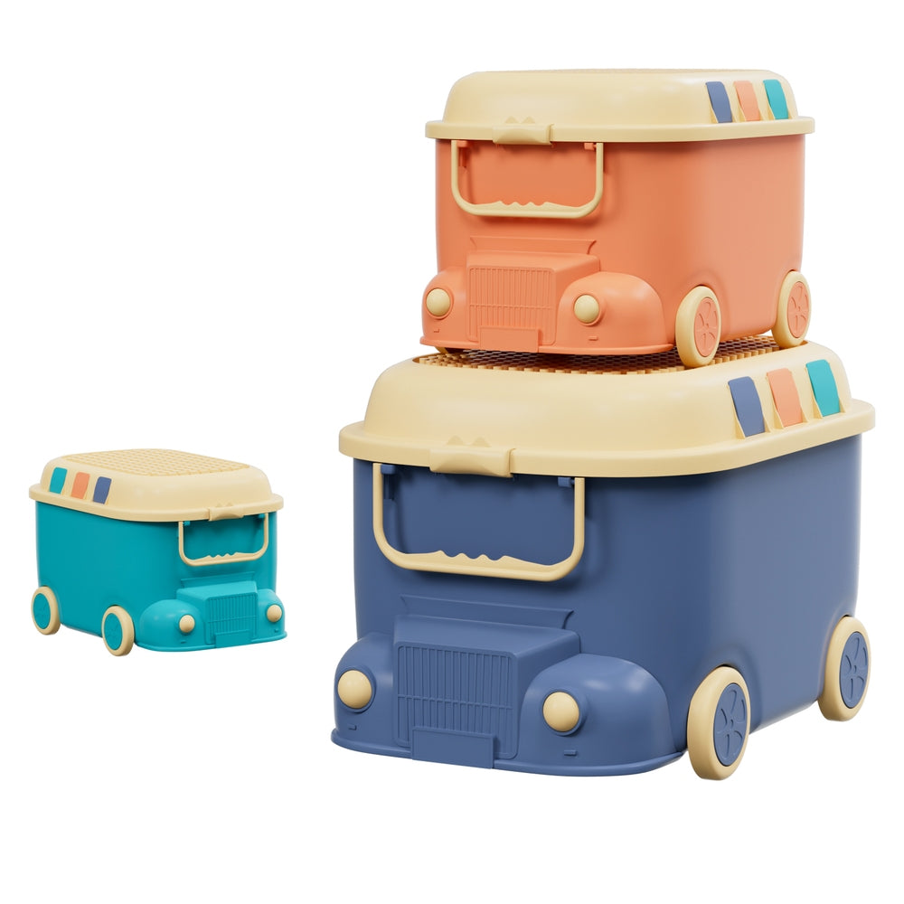 Keezi 3PCS Toy Storage Box Cute Car Toy Container Kids Toys Organiser Snack Boxes-Baby &amp; Kids &gt; Kid&