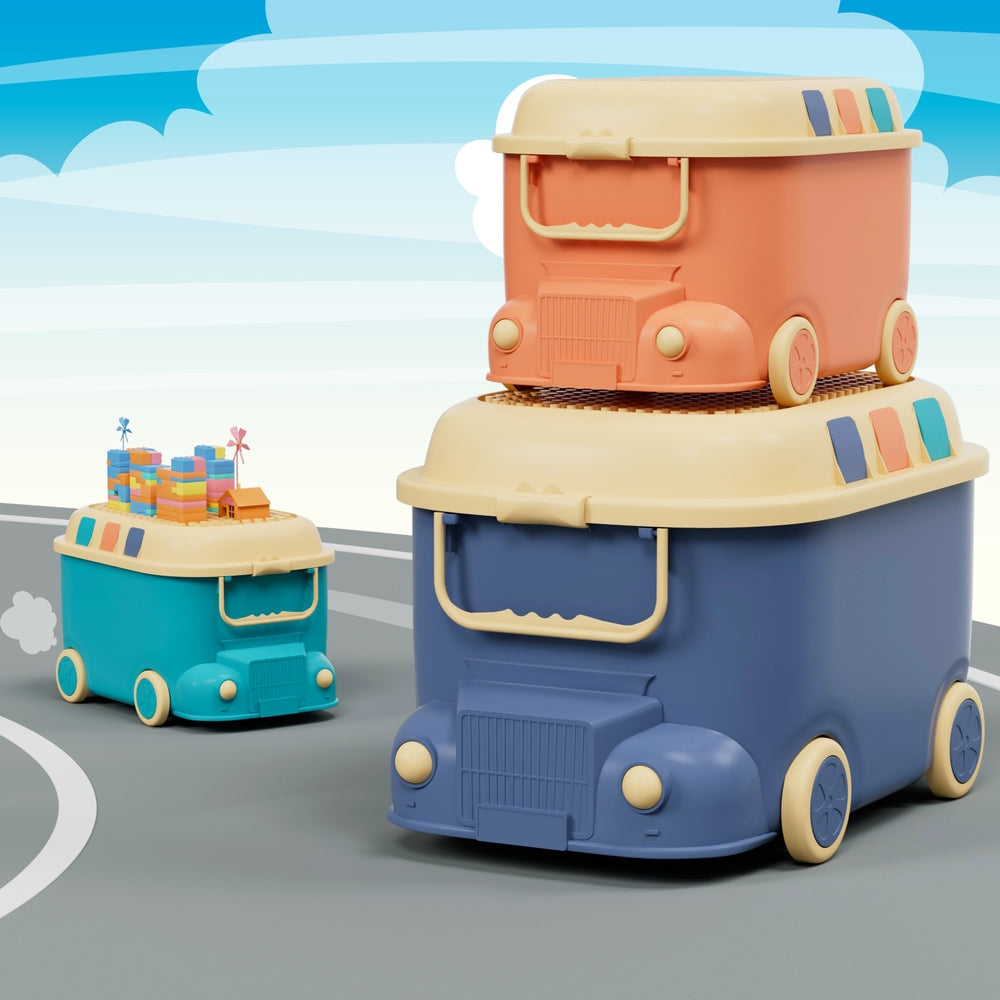 Keezi 3PCS Toy Storage Box Cute Car Toy Container Kids Toys Organiser Snack Boxes-Baby &amp; Kids > Kid&