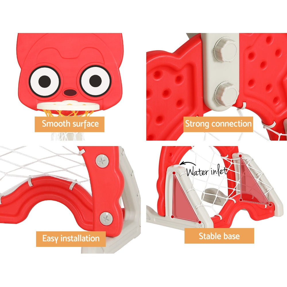 Keezi Kids Basketball Hoop Stand Adjustable 5-in-1 Sports Center Toys Set Red-Sports &amp; Fitness > Ball Sports > Basketball &amp; Basketball Accessories-PEROZ Accessories