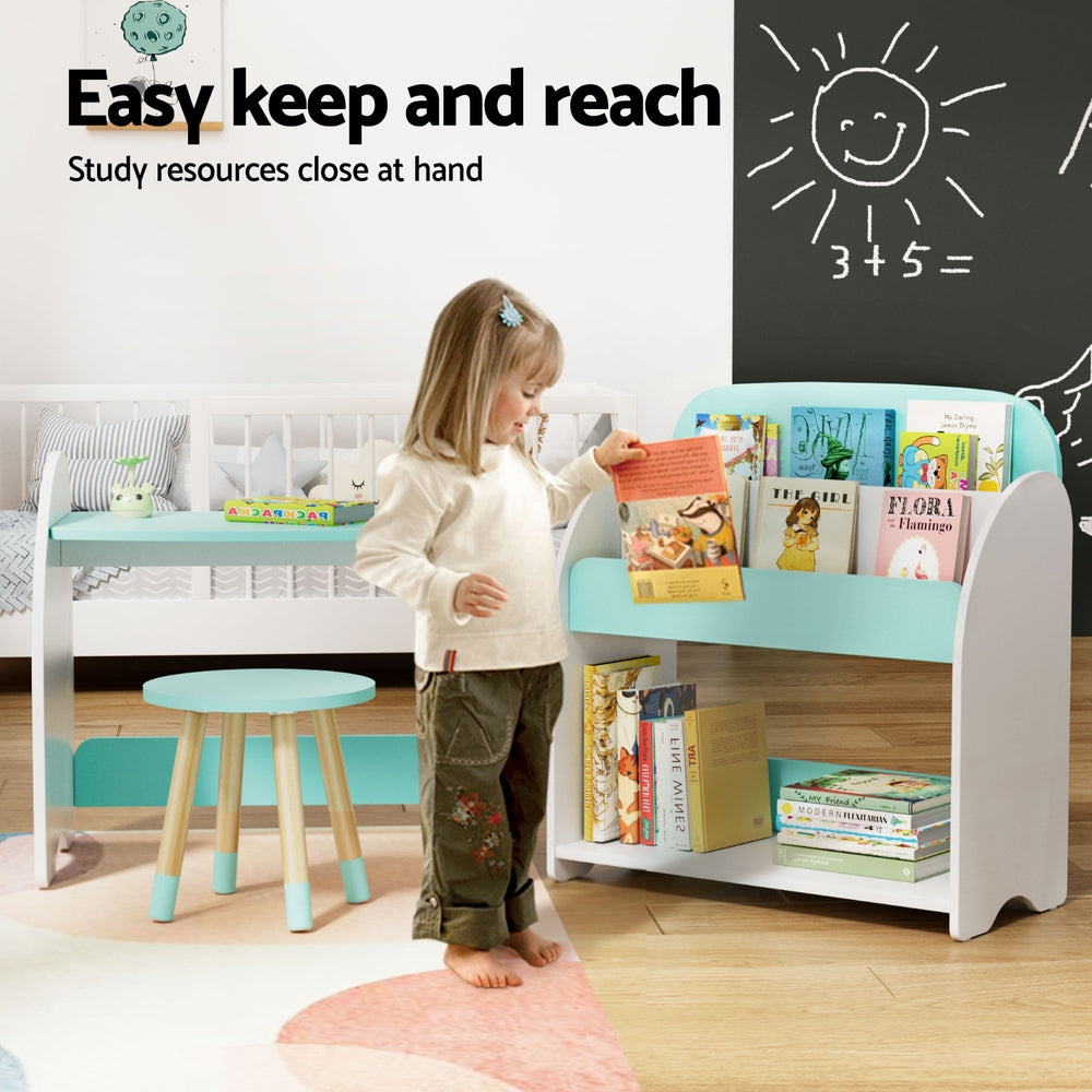 Keezi Kids Bookshelf 2 In 1 Table Chair Set Bookcase Toys Shelves Children Organiser-Baby &amp; Kids > Kid&