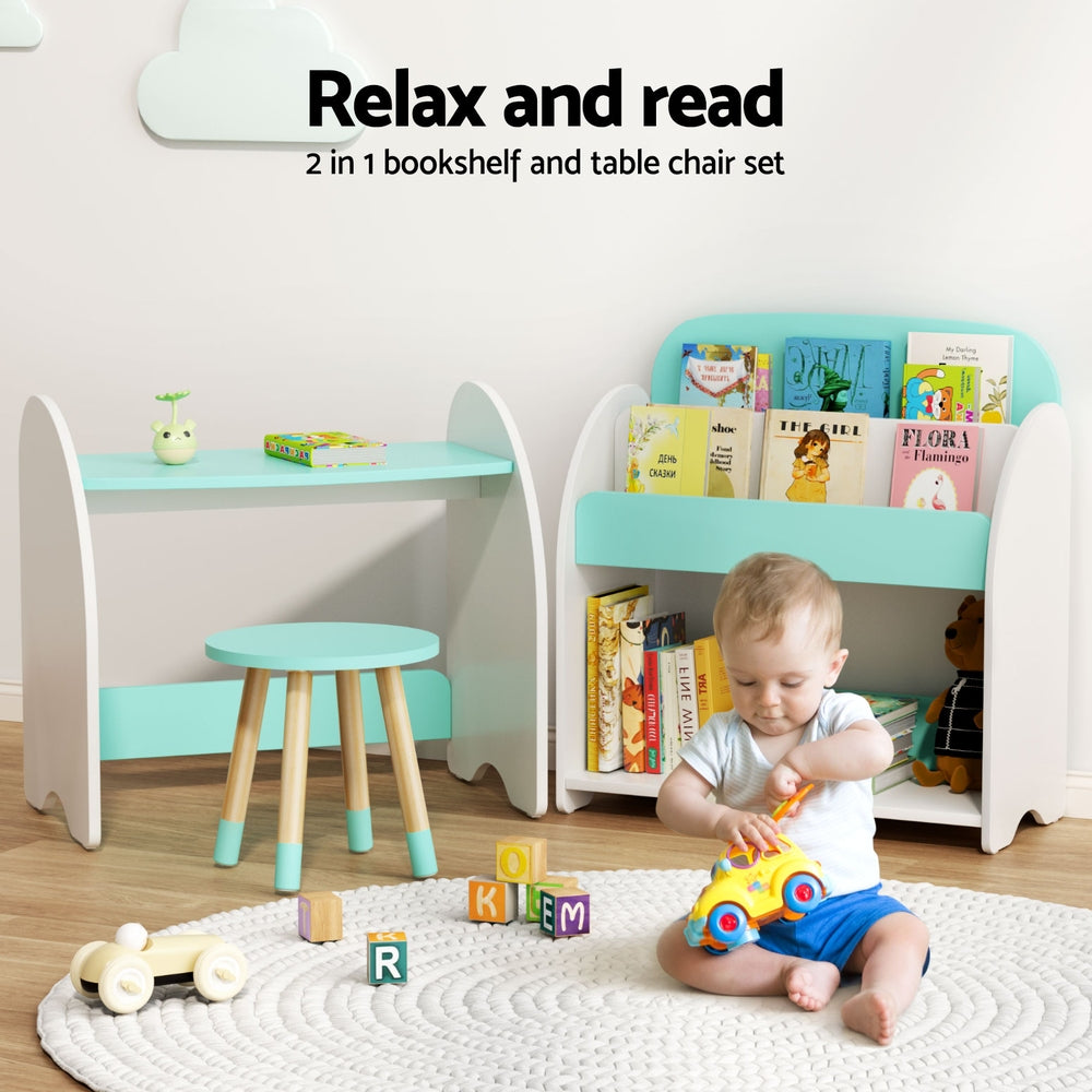 Keezi Kids Bookshelf 2 In 1 Table Chair Set Bookcase Toys Shelves Children Organiser-Baby &amp; Kids > Kid&