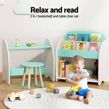 Keezi Kids Bookshelf 2 In 1 Table Chair Set Bookcase Toys Shelves Children Organiser-Baby &amp; Kids > Kid&