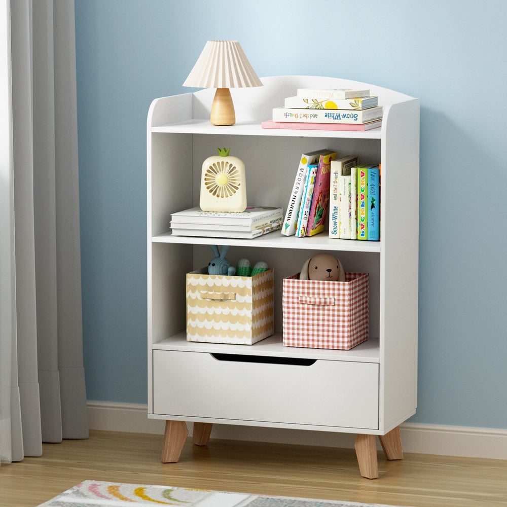 Keezi Kids Bookshelf 3 Tiers Storage Children Bookcase Toys Organiser Drawer-Baby &amp; Kids &gt; Kid&