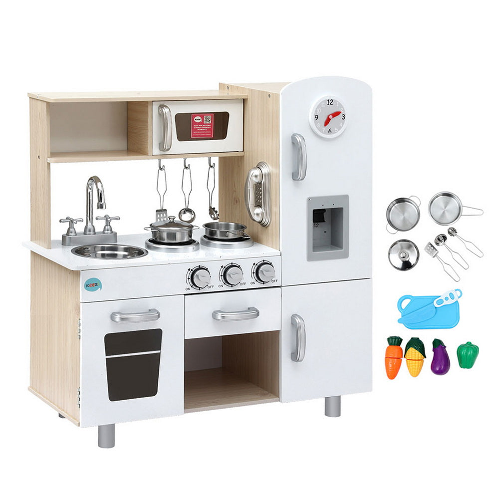 Keezi Kids Kitchen Play Set Wooden Pretend Toys Cooking Children Clock Beige-Baby &amp; Kids > Baby &amp; Kid&