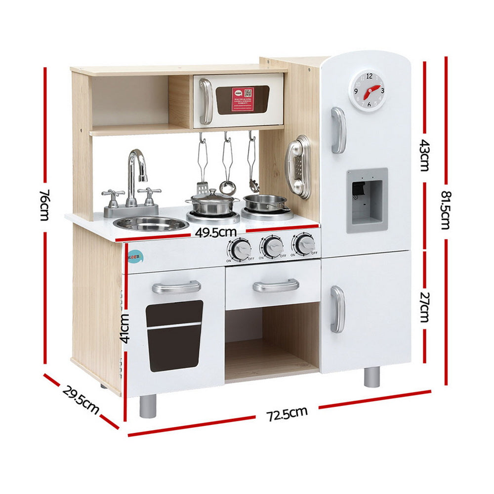 Keezi Kids Kitchen Play Set Wooden Pretend Toys Cooking Children Clock Beige-Baby &amp; Kids > Baby &amp; Kid&