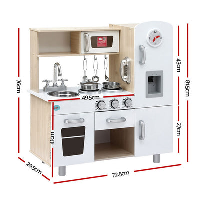 Keezi Kids Kitchen Play Set Wooden Pretend Toys Cooking Children Clock Beige-Baby &amp; Kids > Baby &amp; Kid&