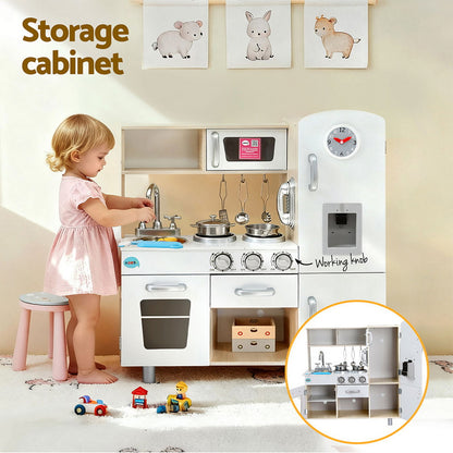 Keezi Kids Kitchen Play Set Wooden Pretend Toys Cooking Children Clock Beige-Baby &amp; Kids > Baby &amp; Kid&