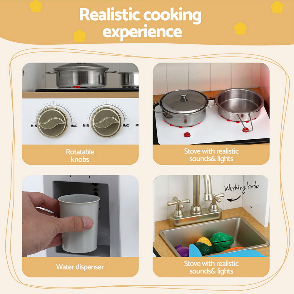 Keezi Kids Kitchen Play Set Wooden Pretend Toys Cooking Children Storage Golden-Baby &amp; Kids > Baby &amp; Kid&