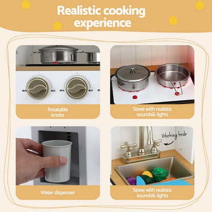 Keezi Kids Kitchen Play Set Wooden Pretend Toys Cooking Children Storage Golden-Baby &amp; Kids > Baby &amp; Kid&