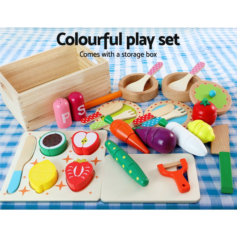 Keezi Kids Kitchen Play Set Wooden Pretend Toys Cooking Utensils Pots Pans Food-Baby &amp; Kids > Baby &amp; Kid&