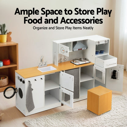 Keezi Kids Kitchen Playset 2-Piece Wooden Pretend Play Coffee Maker Toy 80CM White-Baby &amp; Kids > Baby &amp; Kid&