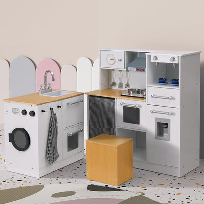 Keezi Kids Kitchen Playset 2-Piece Wooden Pretend Play Coffee Maker Toy 80CM White-Baby &amp; Kids > Baby &amp; Kid&