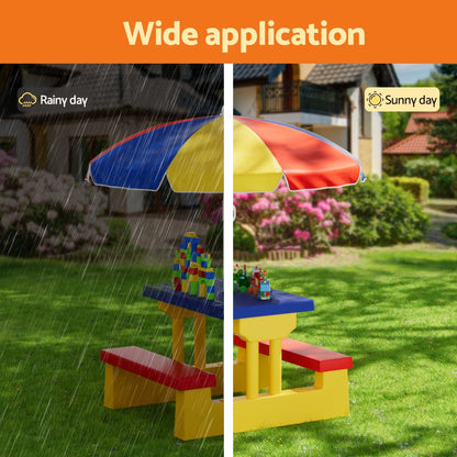 Keezi Kids Outdoor Table and Chairs Set Picnic Bench Umbrella Children Indoor-Baby &amp; Kids > Kid&