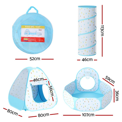 Keezi Kids Play Tent Pop Up Playhouse Ball Pit Tunnel Basketball Hoop Blue-Baby &amp; Kids &gt; Baby &amp; Kid&