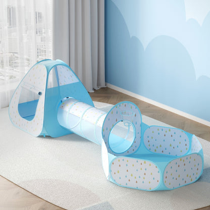 Keezi Kids Play Tent Pop Up Playhouse Ball Pit Tunnel Basketball Hoop Blue-Baby &amp; Kids &gt; Baby &amp; Kid&