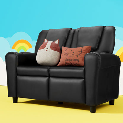 Keezi Kids Recliner Chair Double PU Leather Sofa Lounge Couch Armchair Black-Furniture > Office > Office &amp; Desk Chairs-PEROZ Accessories