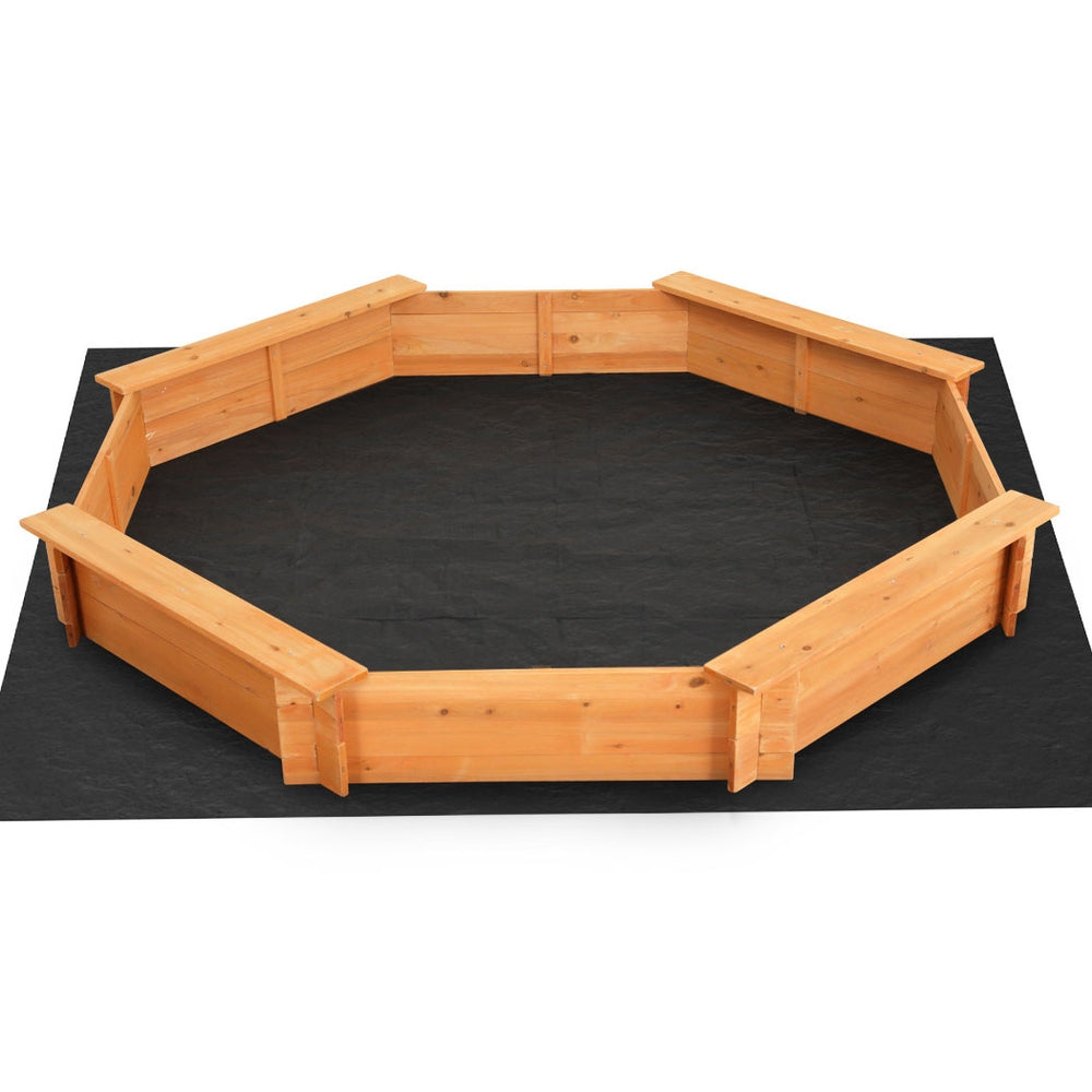 Keezi Kids Sandpit Wooden Round Sand Pit with Cover Bench Seat Beach Toys 182cm-Baby &amp; Kids > Baby &amp; Kid&