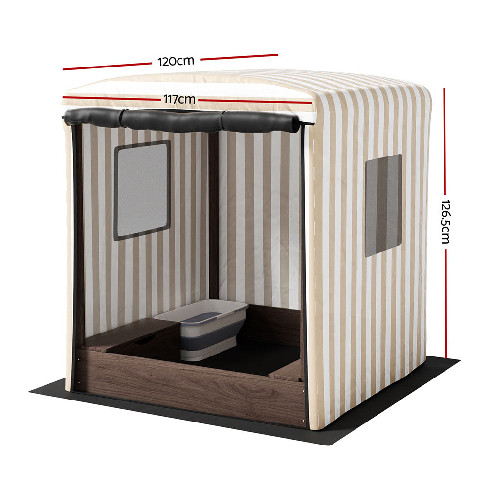 Keezi Kids Sandpit Wooden Sandbox Sand Pit with Canopy Window Water Basin 120cm-Baby &amp; Kids &gt; Baby &amp; Kid&