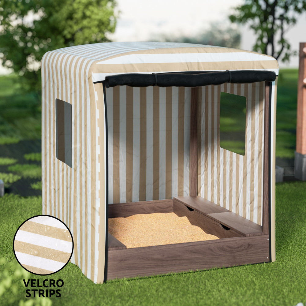 Keezi Kids Sandpit Wooden Sandbox Sand Pit with Canopy Window Water Basin 120cm-Baby &amp; Kids > Baby &amp; Kid&