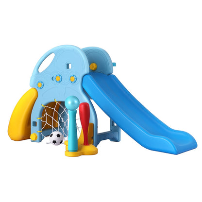 Keezi Kids Slide Set Baseball Bat Basketball Hoop Outdoor Playground 120cm Blue-Baby &amp; Kids > Baby &amp; Kid&