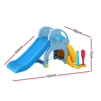 Keezi Kids Slide Set Baseball Bat Basketball Hoop Outdoor Playground 120cm Blue-Baby &amp; Kids > Baby &amp; Kid&