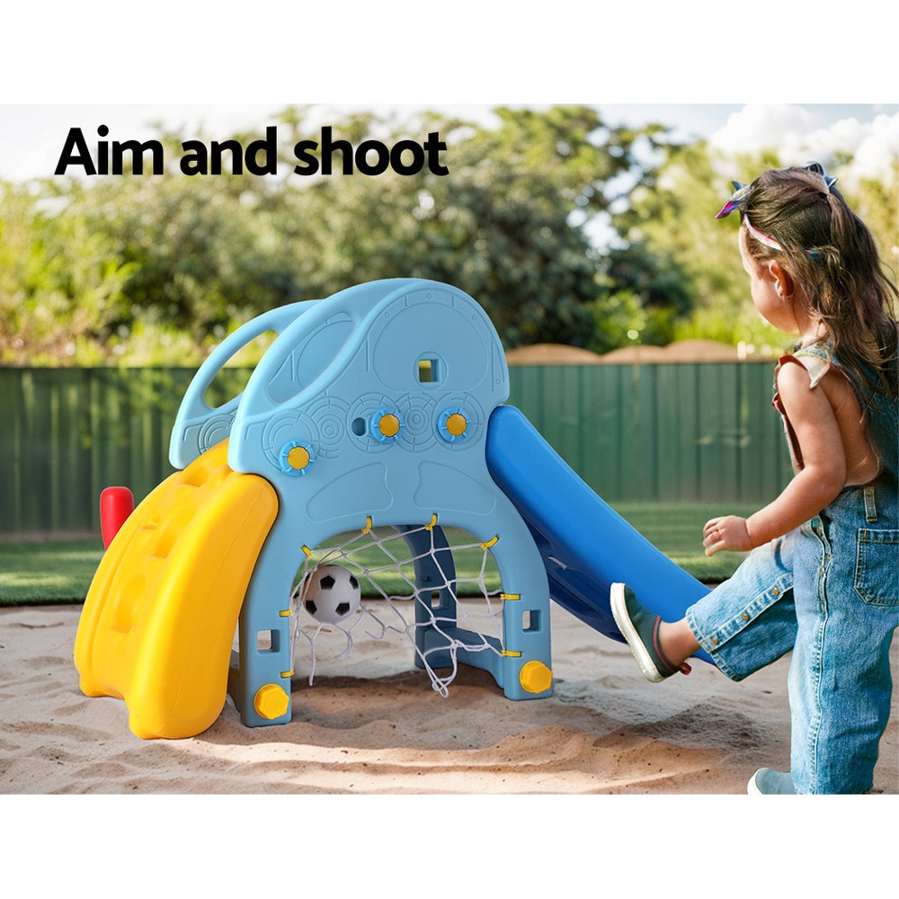 Keezi Kids Slide Set Baseball Bat Basketball Hoop Outdoor Playground 120cm Blue-Baby &amp; Kids > Baby &amp; Kid&