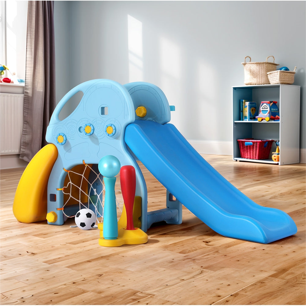 Keezi Kids Slide Set Baseball Bat Basketball Hoop Outdoor Playground 120cm Blue-Baby &amp; Kids > Baby &amp; Kid&