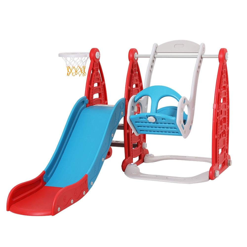 Keezi Kids Slide Swing Set Basketball Hoop Rings Football Outdoor Toys 140cm Red-Baby &amp; Kids > Baby &amp; Kid&