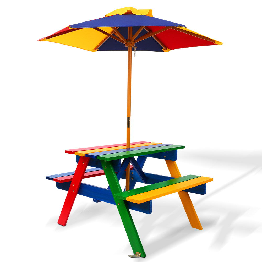 Keezi Kids Wooden Picnic Table Set with Umbrella-Baby &amp; Kids > Baby &amp; Kid&