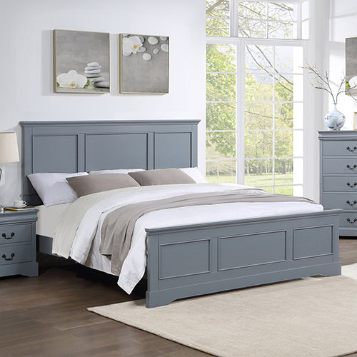 King Bed Frame in Solid Wood with Slats Support in Grey colour-Furniture &gt; Bedroom &gt; Beds &amp; Bed Frames-PEROZ Accessories