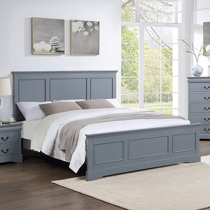 King Bed Frame in Solid Wood with Slats Support in Grey colour-Furniture &gt; Bedroom &gt; Beds &amp; Bed Frames-PEROZ Accessories