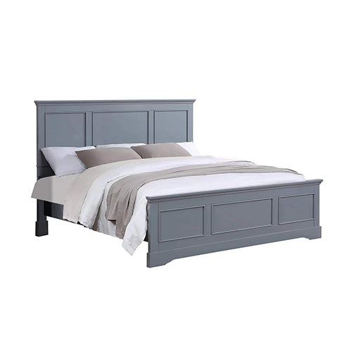 King Bed Frame in Solid Wood with Slats Support in Grey colour-Furniture &gt; Bedroom &gt; Beds &amp; Bed Frames-PEROZ Accessories