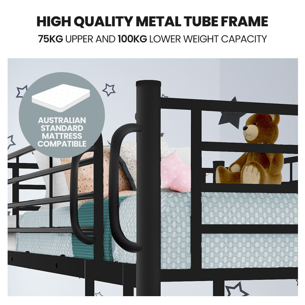 Kingston Slumber 2in1 King Single Metal Bunk Bed Frame, with Modular Design, Dark Matte Grey-Furniture > Bedroom > Beds &amp; Bed Frames-PEROZ Accessories