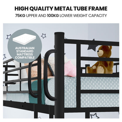Kingston Slumber 2in1 King Single Metal Bunk Bed Frame, with Modular Design, Dark Matte Grey-Furniture > Bedroom > Beds &amp; Bed Frames-PEROZ Accessories