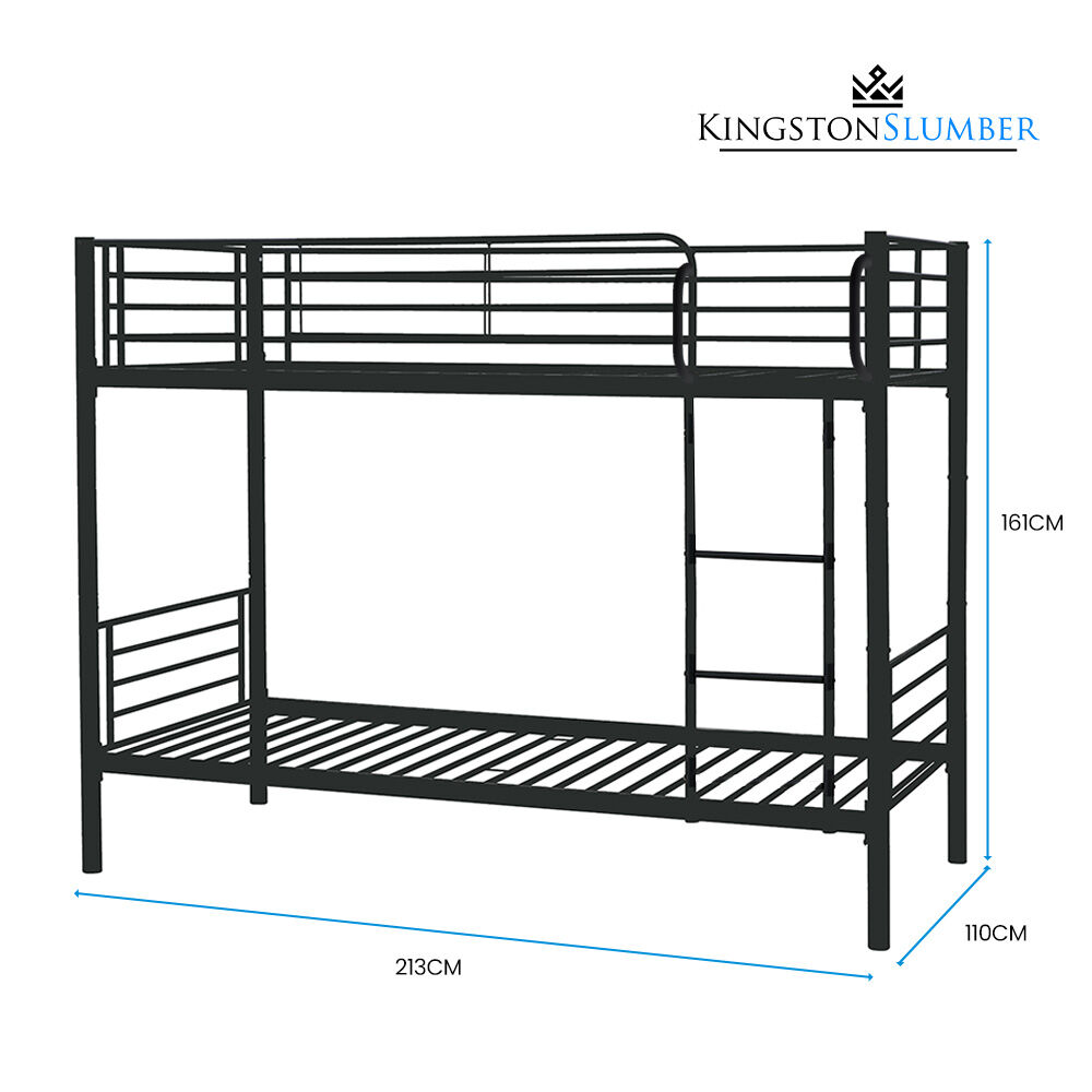 Kingston Slumber 2in1 King Single Metal Bunk Bed Frame, with Modular Design, Dark Matte Grey-Furniture > Bedroom > Beds &amp; Bed Frames-PEROZ Accessories