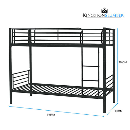 Kingston Slumber 2in1 King Single Metal Bunk Bed Frame, with Modular Design, Dark Matte Grey-Furniture > Bedroom > Beds &amp; Bed Frames-PEROZ Accessories