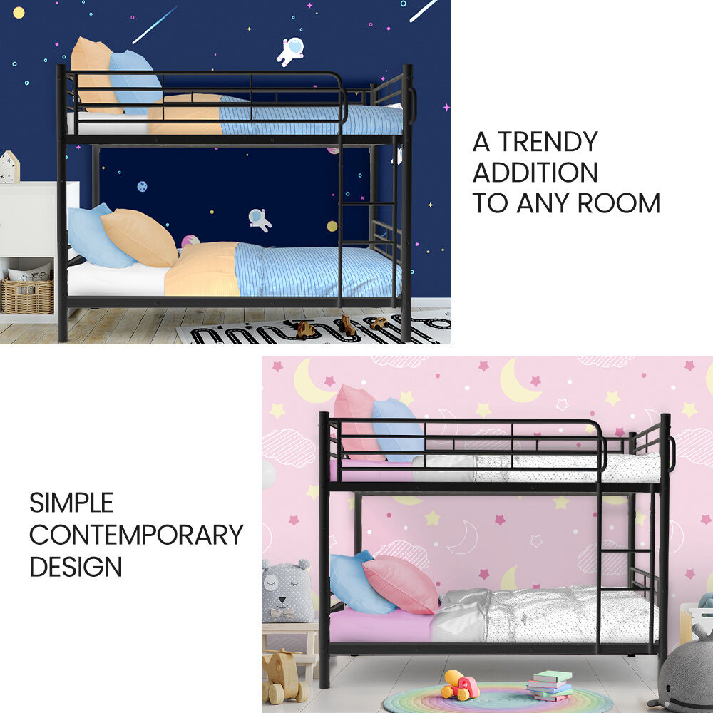 Kingston Slumber 2in1 Single Metal Bunk Bed Frame, with Modular Design, Dark Matte Grey-Furniture > Bedroom > Beds &amp; Bed Frames-PEROZ Accessories