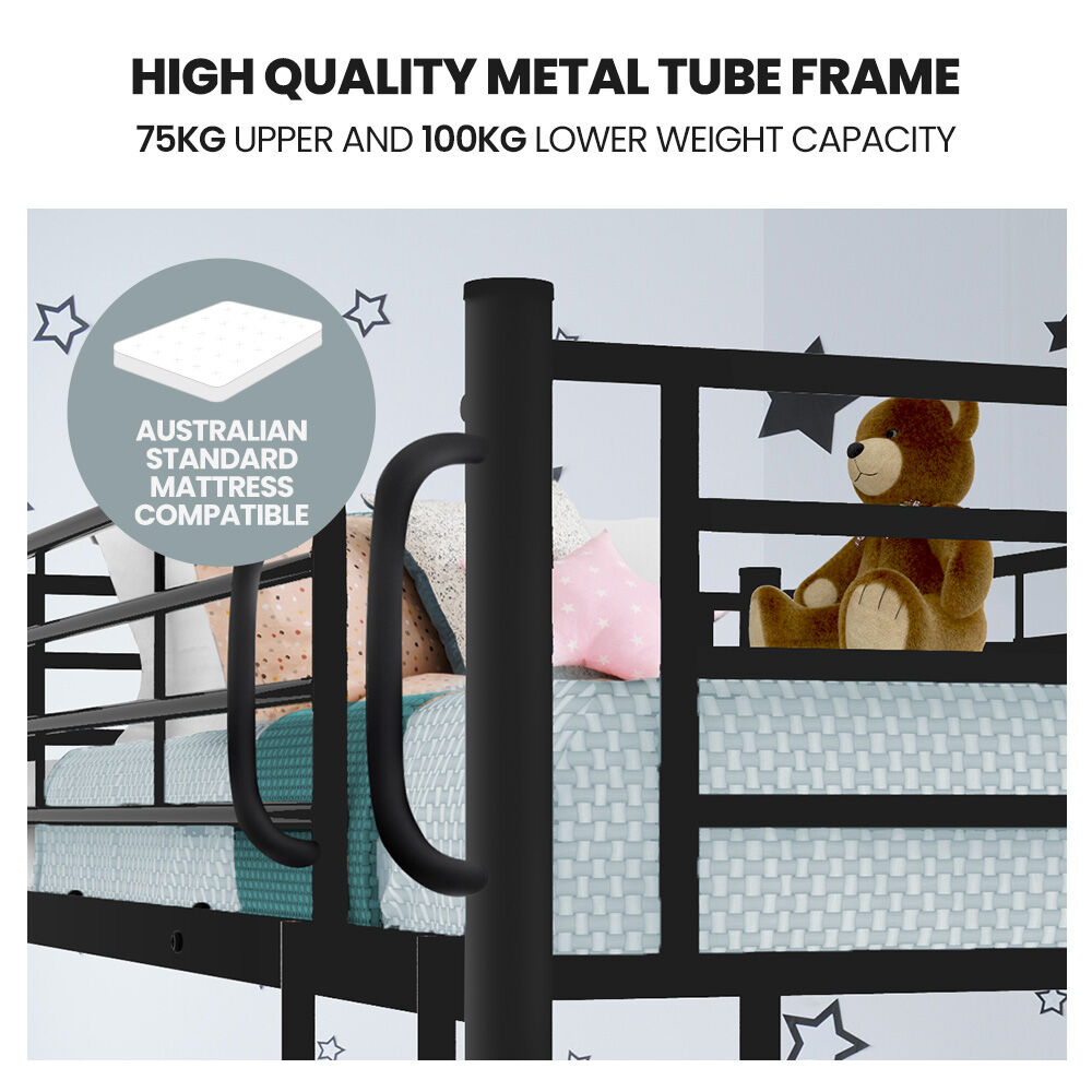 Kingston Slumber 2in1 Single Metal Bunk Bed Frame, with Modular Design, Dark Matte Grey-Furniture > Bedroom > Beds &amp; Bed Frames-PEROZ Accessories