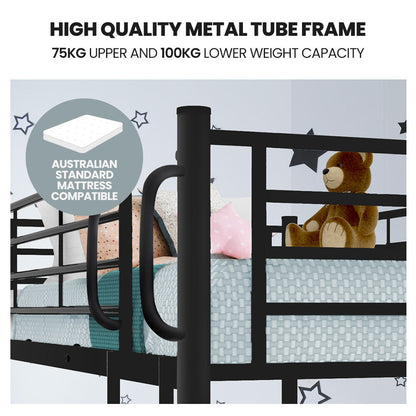 Kingston Slumber 2in1 Single Metal Bunk Bed Frame, with Modular Design, Dark Matte Grey-Furniture > Bedroom > Beds &amp; Bed Frames-PEROZ Accessories