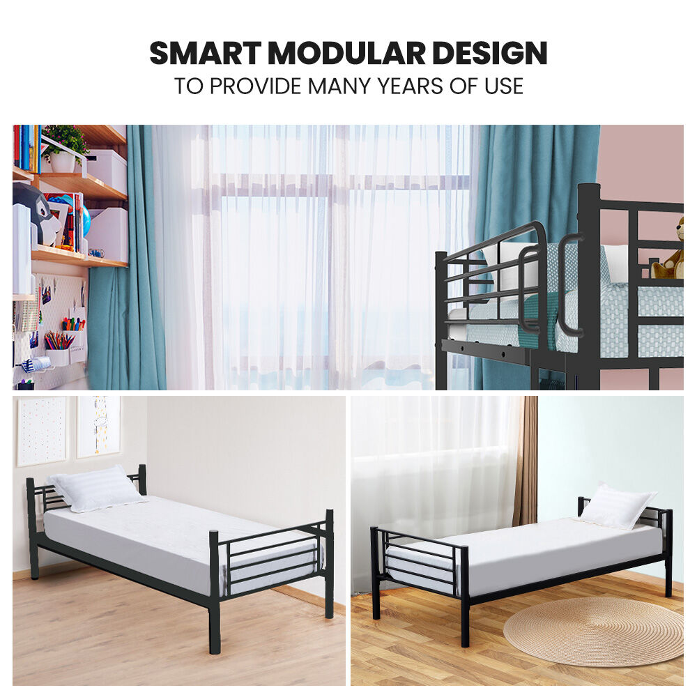 Kingston Slumber 2in1 Single Metal Bunk Bed Frame, with Modular Design, Dark Matte Grey-Furniture > Bedroom > Beds &amp; Bed Frames-PEROZ Accessories